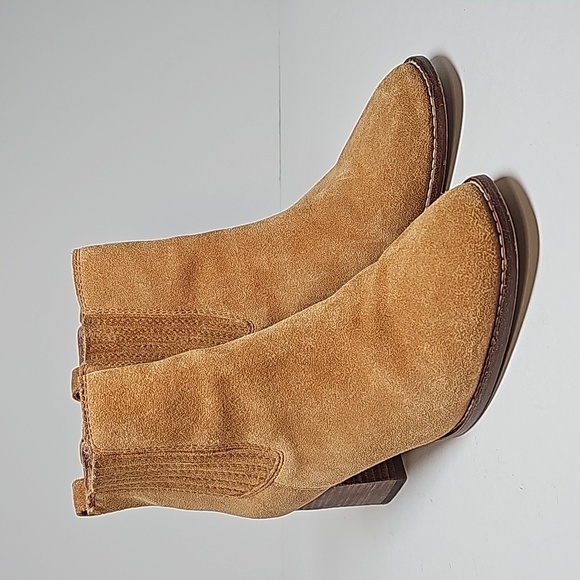 Madewell The Kat Chelsea Boot 7.5 Brown Tan Suede Square Toe Chunky Heel - Picture 1 of 16